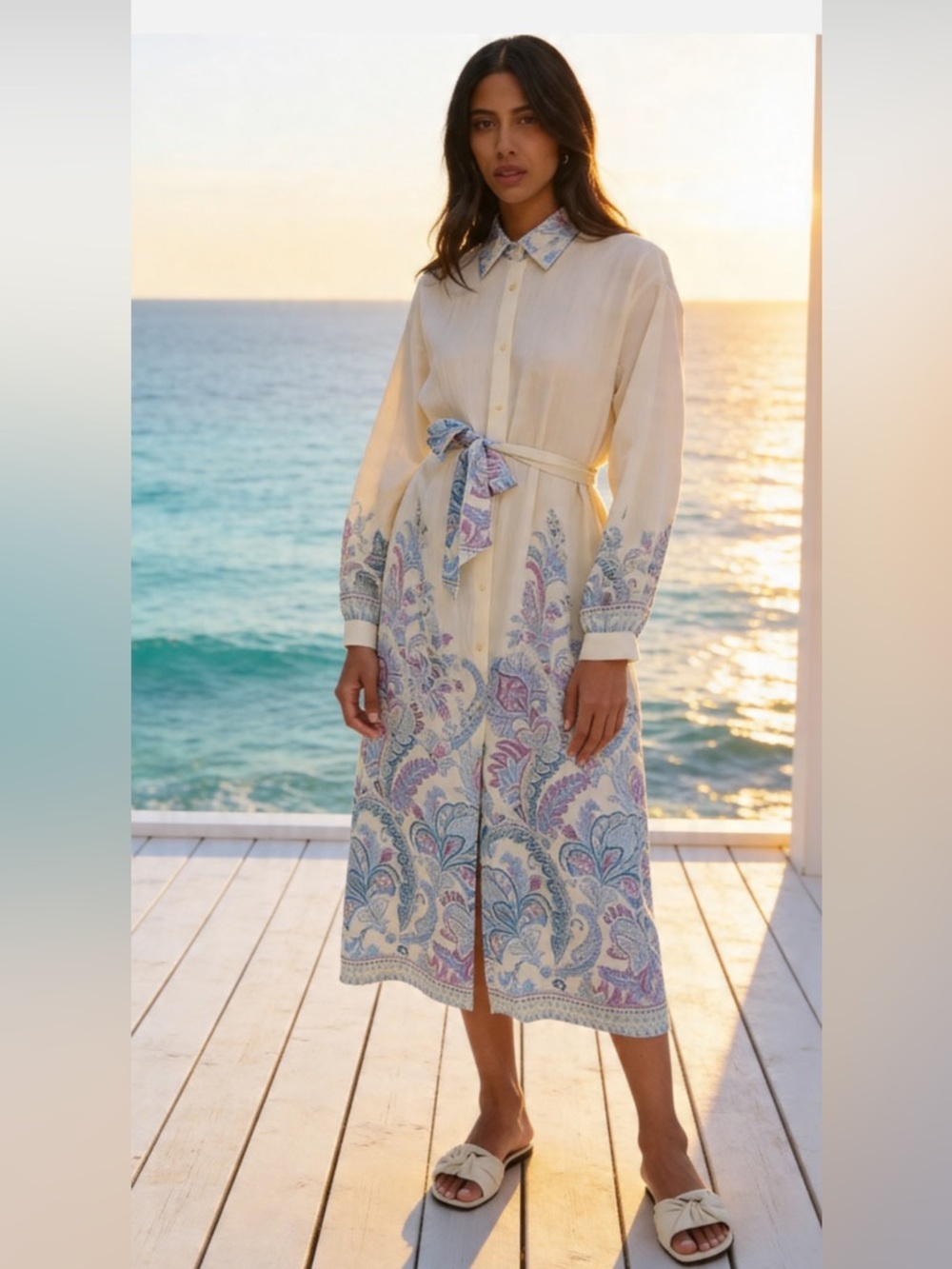 FROM PARIS FRANCE Lightweight Button-Front Shirt Dress with Paisley Print - Picture 2 of 3